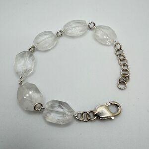 up to 8", FACETED 14x17mm clear QUARTZ bracelet in stamped sterling silver!